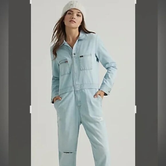NEW Lee Union Alls Denim Coveralls Utility Jumpsuit Light Wash Sz S - Picture 16 of 16